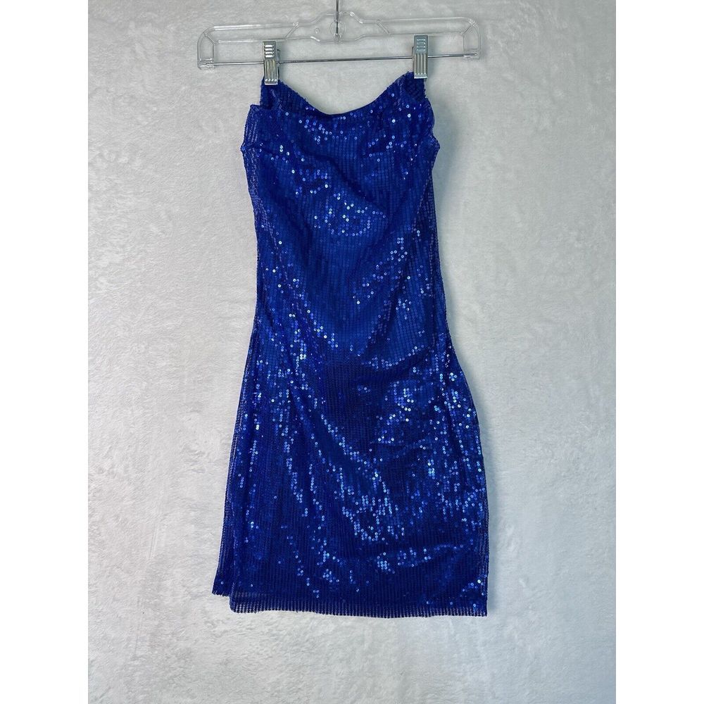 Molicuty Blue Strapless Sequined Semi Formal Prom Wedding Short Dress size XS